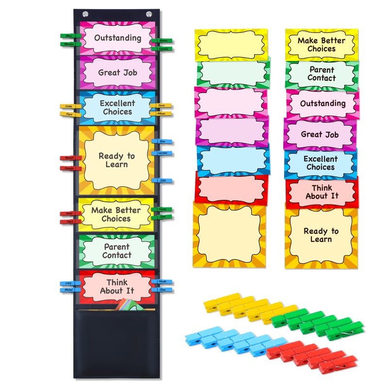 AUVCAS Student Behavior Clip Chart for Classroom Management Kids Reward Pocket Chart Behavior Bulletin Board Teacher Supplies for Preschool Kindergarten Daycare Homeschool - Image 1